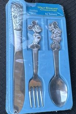 New Vintage Walt Disney Stainless Dinnerware Mickey Mouse 1970s Baby Child picture