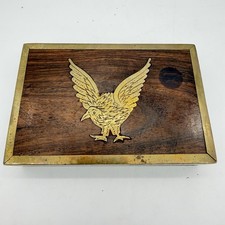 Vtg Wood Brass Inlay Box Eagle Trinket Jewelry Storage Colonial Style 6 By 4 In picture