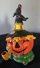 Vintage Jack O Lantern Scarecrow Witch Hat Pipe Painted Ceramic Halloween Mold. picture
