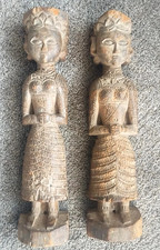 Vintage Pair Balinese Hand Carved Wood Carving Women Temple Hanging Statue 15