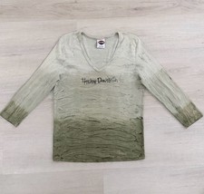 Harley-Davidson 3/4 Sleeve Shirt Size XL Green Acid Wash Lake Erie Avon Ohio picture