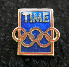 Olympics Pin Time Magazine Blue and Gold Olympic Rings Vintage Tie Tack New picture