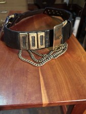 Vintage 1992 Leather Rock, Black, Leather, Gold Chain Belt Nina Arjani 90s picture