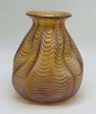 Gorgeous HTF Bohemian LOETZ Orange AEOLUS Dimpled Vase With Silver Ripples picture