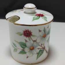 Vtg Hammersley 'Dogwood Blossom' Jam Jar or Sugar Bowl w Lid Bone China R4 picture