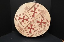 VINTAGE NATIVE AMERICAN BUFFALO HIDE Painted HEALING DRUM Four Cross 20