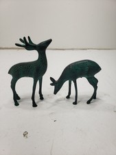 Vintage Dhokra Bastar Brass Deer Figurines Verdigris Tribal Folk Art India picture