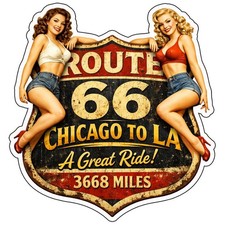 Vintage Style Metal Sign Route 66 Chicago To LA Pinup Girls 16x15 picture