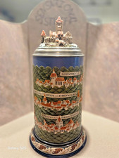 antique german lidded beer steins mettlach #2038 W/ figural lid picture