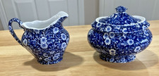 Vintage Calico Blue Crownford Staffordshire Chintz Sugar Bowl & Creamer Set READ picture
