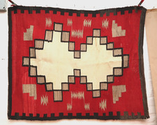 Antique Navajo Rug LARGE Native American VTG 44x35 Ganado Red Textile Weaving picture