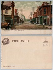 1900s Monroe LA Louisiana South Grand Street view horse buggy bank postcard picture