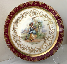 Rare Atq Ambrosius Lamm Dresden Plate Jeweled Monogram Gold Encrusted 7 3/4