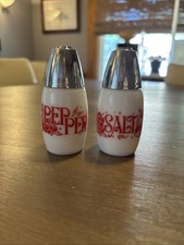 RARE SET Vintage GEMCO Milk Glass Red Harvest Fruit Salt and Pepper Shakers picture