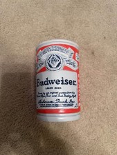 Vintage Budweiser Beer Can Label Flower Vase Planter With Hole In The Bottom picture
