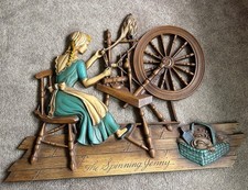 Vintage Syroco Wall Art Plaque The Spinning Jenny Woman at Wheel Faux Wood Decor picture