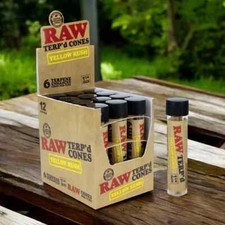 12 X RAW TERP'D ENHANCED CONES 🤩 YELLOW KUSH 🤩 1 1/4 SIZE FULL BOX 72 CONES 💯 picture
