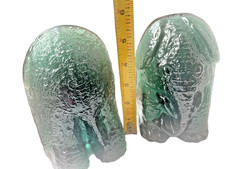 Pair Blenko Elephant green glass 6” tall decorative safari Bookends signed heavy picture