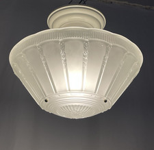 RESTORED Vtg Art Deco Semi Flush Mount Glass Ceiling Light Frosted 1920s 1940s picture