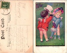 Vintage 1907 The Meeting Postcard U Co NY Valentine Cherub Children Antique picture
