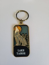 Vintage 80s Lake Tahoe Glittery Wolf Moon Keychain picture