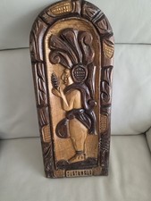Vintage Guatemala Mayan Wood Carving Wall Plaque Hand Carved Folk Art 21