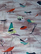 MOBILES Picasso Style Atomic GLAM 1950’s Barkcloth Vintage Fabric Drape Curtain picture