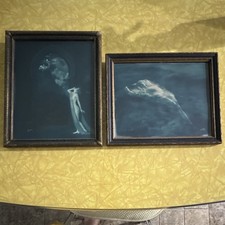 Antique Edward S Curtis 1920 blue silver gelatin, photo pair batwing frame art. picture