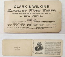 1896 antique CLARK & WILKINS ny WOOD YARDS ad booklet PRESIDENTS political picture