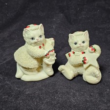Vintage 1992 Lefton Kitty Snowflake Christmas Figurines Set of 2 Cat picture