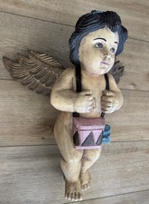 Antique Hand Carved Painted Wood Large Angelic Cherub Putti Sculpture 18