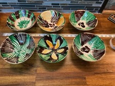 Vintage Mexican Dripware Pottery Bowls Set Of 6 Oaxaca Folk Art Spatter Glaze picture