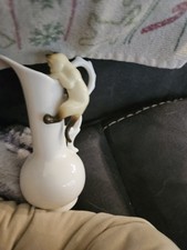 Vintage 1984 Enesco Bone China Siamese Cat Pitcher Vase Figurine Climbing Taiwan picture