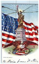 c1905 Statue Of Liberty Patriotic Eagle P. Sander Glitter Embossed Postcard picture