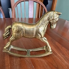 Vintage Solid Brass Rocking Horse Figurine 3D Effect Animal Decor 1960’s picture