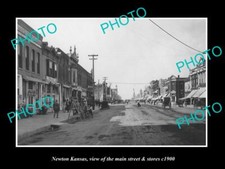 OLD LARGE HISTORIC PHOTO OF NEWTON KANSAS VIEW OF THE MAIN St & STORES c1900 picture