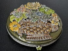 Vintage Jay Strongwater Double Mirror Compact Rhinestone Basket Of Flowers picture