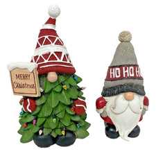 Lot of 2 Christmas Gnome Figurines Resin Tree Merry Christmas Ho Ho Ho Decor picture