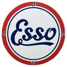 VINTAGE ESSO PORCELAIN SIGN SCRIPT LOGO GAS OIL SERVICE STATION PUMP PLATE picture