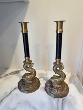 Pair of Dolphin Brass Candleholders Korea Vintage picture