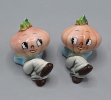 Vintage 1950's Anthropomorphic Onion Head Salt & Pepper Shakers w/Corks picture