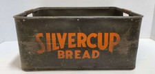 Vintage 1959 Silvercup Bread Galvanized Metal Industrial Delivery Crate picture