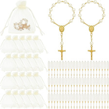 60 Pcs Mini Rosary Baptism Favors Bulk Finger Gold Rosaries Beads with Organza B picture