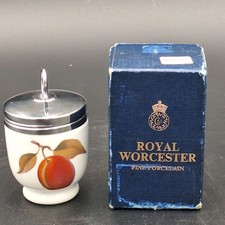 Vintage Royal Worcester Egg Coddler Peach Fruit Porcelain England Box 1960s picture