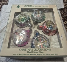 5 Beautiful Vintage Bradford Import Hand Painted Glass Christmas Tree Ornaments picture