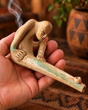 Vintage Figural Clay Smoking Pipe Mexican Folk Art Pottery A1 picture