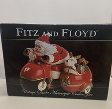Fitz & Floyd LARGE Santa Claus Motorcycle Sidecar Cookie Jar Figurine NEW 2005 picture