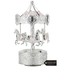 Matashi Silver Plated Music Box w/ Crystal Studded Carousel w/ Horse Figurine picture