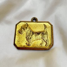 Vintage 1940s 1950s Genuine Rothmoor Coats Brass Scottie Dog Hang Tag Charm picture
