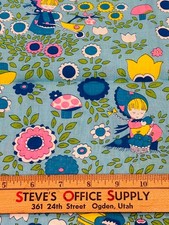 VTG 70s RETRO JAPANESE 100 INCH CUT DEADSTOCK BONNET GIRLS FLOWERS MUSHROOM 44” picture